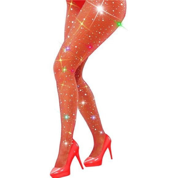 Stockings Rhinestone Fishnet Tights for Women Red - Picture 1 of 6